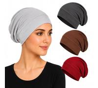 Soft Stretch Turban Beanie for Women, Milk Silk Full Coverage Head Wrap, Chemo Sleep for Hair Loss, Anti Slip Hijab Undercap (B-4pcs)
