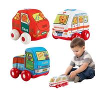 Soft Toy Car - Educational Cartoon Vehicle Toy, Ambulance Express Truck and Taxi Model Figures for Children Aged 0 to 7 Years, Perfect for Early Learning, Imaginative Play, and Development 4 Inches