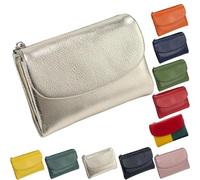 Soft Wallets For Women, Unisex Pebble Leather Wallet, Travel Card Holder, Mens Wallet, Small Compact Bifold Pocket Purse, 5.3in Short Genuine Leather Coin Card Holder (Gold)