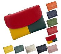 Soft Wallets For Women, Unisex Pebble Leather Wallet, Travel Card Holder, Mens Wallet, Small Compact Bifold Pocket Purse, 5.3in Short Genuine Leather Coin Card Holder (Color Collision - Red)