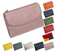 Soft Wallets For Women, Unisex Pebble Leather Wallet, Travel Card Holder, Mens Wallet, Small Compact Bifold Pocket Purse, 5.3in Short Genuine Leather Coin Card Holder (Pink)