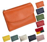 Soft Wallets For Women, Unisex Pebble Leather Wallet, Travel Card Holder, Mens Wallet, Small Compact Bifold Pocket Purse, 5.3in Short Genuine Leather Coin Card Holder (Orange)