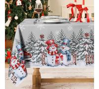 Softalker Mantel Gris Rectangular 150x300 cm Grande Manteles navideños Antimanchas con un muñeco de Nieve Tradicional Copos de Nieve y un árbol de Navidad Ideal para Nochevieja,jardín,Exterior,Cocina