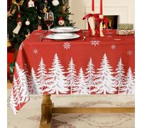 Softalker Mantel navidad mesa rectangular 140x240 cm rojo grande Manteles navideños antimanchas con bonitos copos de nieve blancos y un motivo de árbol de Navidad Ideal para nochevieja,cocina,exterior