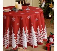 Softalker Mantel Redondo Navidad 160 cm Rojo Manteles navideños Antimanchas con Bonitos Copos de Nieve Blancos y un Motivo de árbol de Navidad Ideal para cumpleaños,Exterior,jardín,Comedor,Nochevieja