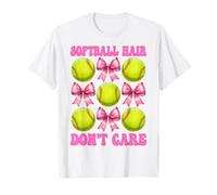 Softball Hair Don't Care Softbol Niña Mamá Día de la Madre Rosa Camiseta