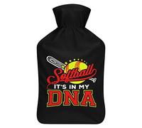 Softball Is in My DNA - Botella de agua de goma con cubierta de felpa suave, bolsa de agua caliente para invierno, manos y pies, protección contra el frío, 1000 ml