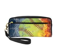 Softbol Amarillo, Bolsa de Maquillaje Bolsa de cosméticos Bolsa de Aseo de Viaje portátil Estuche de Cuero para Mujeres y niñas