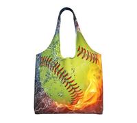 Softbol amarillo,Bolsas de mano reutilizables, bolsas de supermercado, bolso de hombro de lona de gran capacidad