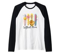 Softbol Mom, Softbol, Coqueta, Bate, Pelota de sóftbol Brushstroke Camiseta Manga Raglan