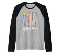 Softbol Mom, Softbol, Coqueta, Bate, Pelota de sóftbol Brushstroke Camiseta Manga Raglan