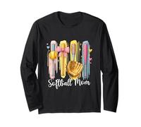 Softbol Mom, Softbol, Coqueta, Bate, Pelota de sóftbol Brushstroke Manga Larga
