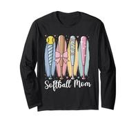 Softbol Mom, Softbol, Coqueta, Bate, Pelota de sóftbol Brushstroke Manga Larga