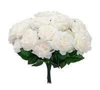 Softflame Flores Artificiales, Falsas, sintéticas, Ramo de Rosas Blancas, 6 Unidades para Bodas, hogar, Fiestas, restaurantes