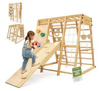 SOFTHOM Maxi Estructura de Escalada de Interior, 10 en 1 Multifuncional Estructura de Escalada para Niños, Impermeable&Plegable, Montessori Set de Escalada de Madera, Monopatín, Balancearse