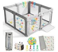 SOFTHOM Parque Infantil Bebe Plegable 130x130x70 con Alfombra, Portátil Corralito Bebe Interior&Exterior, 360° Malla Transpirable, 300D Tela Oxford, Base Antideslizante, Seguro&Estable