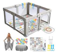 SOFTHOM Parque Infantil Bebe Plegable 130x130x70 con Alfombra, Portátil Corralito Bebe Interior&Exterior, 360° Malla Transpirable, 300D Tela Oxford, Base Antideslizante, Seguro&Estable, León