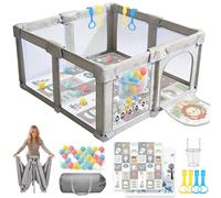 SOFTHOM Parque Infantil Bebe Plegable 150x150x70 con Alfombra, Portátil Corralito Bebe Interior&Exterior, 360° Malla Transpirable, 300D Tela Oxford, Base Antideslizante, Seguro&Estable, León