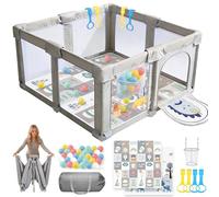 SOFTHOM Parque Infantil Bebe Plegable 150x150x70 con Alfombra, Portátil Corralito Bebe Interior&Exterior, 360° Malla Transpirable, 300D Tela Oxford, Base Antideslizante, Seguro&Estable