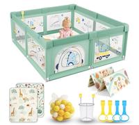 SOFTHOM Parque infantil de 150 x 180 cm, con colchón, red transpirable 360° y base antideslizante, centro de actividades seguro y estable para niños, 50 pelotas de océano, 4 anillas de tracción