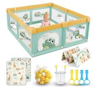 SOFTHOM Parque infantil de 180 x 200 cm, con colchón, red transpirable 360° y base antideslizante, centro de actividades seguro y estable para niños, 50 pelotas de océano, 4 anillas de tracción