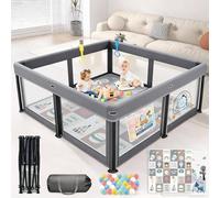 SOFTHOM Parque infantil plegable con colchón, 127 x 127 cm, con red transpirable y base Oxford antideslizante, centro de actividades para niños, ligero y portátil, 50 pelotas de mar