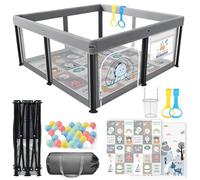 SOFTHOM Parque infantil plegable de 127 x 127 cm, con colchón, red transpirable 360°, tela Oxford/base antideslizante, zona de juegos segura para niños, interior/exterior, pelotas oceánicas/anillos de