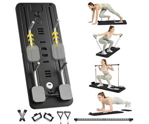 SOFTHOM Pilates Reformer para Casa, Mini Reformer Pilates Plegable, Multifuncional 8 in 1 Kit Pilates Entrenamiento De Cuerpo Completo, Cuerda de Tensión, Rebote Automático, Temporizador, Negro