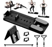 SOFTHOM Pilates Reformer para Casa, Tabla Pilates Plegable, Multifuncional 8 en 1 Pilates Kit, Rebote Automático/Barra de Pilates/Cuerda de Tensión/Temporizador, Entrenamiento Cuerpo Completo, Negro