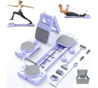 SOFTHOM Pilates Reformer para Casa, Tabla Pilates Plegable, Multifuncional 8 en 1 Pilates Kit, Rebote Automático, Barra de Pilates, Cuerda de Tensión, Temporizador