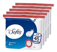 Softis Papel higiénico de 4 capas | Paquete de 45 rollos (5 x 9 paquetes individuales) | 100 hojas por rollo | Sistema único de cámara suave | Embalaje reciclable | Papel certificado FSC®