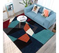 Softlyle Alfombra Grande 180 x 200 cm Alfombra Salón Lavable Antideslizante y Suave Pelo Corto para Dormitorio Comedor Oficina Líneas geométricas Modernas, Verdes y Naranjas.