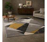 Softlyle Alfombra Grande 200 x 290 cm Alfombra Salón Antideslizante para Suave y Lavable de Pelo Corto para Oficina Dormitorio Geometric Modern Gray White Black Gold