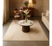 Softlyle Alfombra Grande 200 x 300 cm Alfombra Salón Lavable y Antideslizante Suave Pelo Corto Adecuada para Dormitorio Oficina Comedor Modern Geometric Beige White