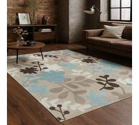 Softlyle Alfombra Grande 200 x 300 cm Alfombra Salón Lavable y Antideslizante Suave Pelo Corto Adecuada para Dormitorio Oficina Comedor Modern Floral Beige Light Blue Brown White