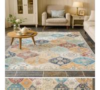 Softlyle Alfombra Salón 130 x 200 cm Alfombra Antideslizante Lavable Suave Pelo Corto,para Dormitorio Comedor Oficina Traditional Vintage Geometric Beige Blue Orange Light Red White