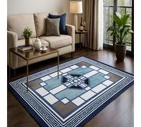 Softlyle Alfombra Salón 70 x 140 cm Alfombra Dormitorio Lavable Pelo Corto Suave y Antideslizante para Pasillo Oficina Comedor Cocina Traditional Geometric Dark Blue Light Blue White Brown Black