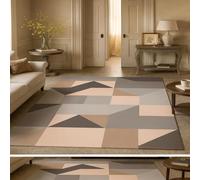 Softlyle Alfombra Salón Grande 150 x 200 cm Alfombra Pelo Corto Lavable Antideslizante para Dormitorio Comedor Geometric Modern Gray Beige Camel