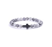 Softones Pulsera de cuentas cruzadas de 6 mm para niñas y mujeres, pulsera de oración de eslabones elásticos de piedra natural para niños y niñas, 7.1 pulgadas, piedra del mapa
