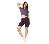 SOFTSAIL Leggings Mujeres Mallas Pantalones Cortos De Ciclista Pantalones De Yoga De Gimnasio Elásticos Transpirables Control De Barriga Cintura Alta Algodón para Damas Que Adelgazan Ciruela 38