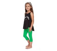 SOFTSAIL Leggings Niña Mallas 3/4 Pantalones Cortos Capri De Algodón para Deportes Baile Gimnasia Transpirables Cómodos Y Elásticos Verde 8 años