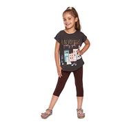 SOFTSAIL Leggings Niña Mallas 3/4 Pantalones Cortos Capri De Algodón para Deportes Baile Gimnasia Transpirables Cómodos Y Elásticos Marrón 8 años