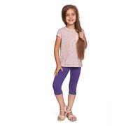 SOFTSAIL Leggings Niña Mallas 3/4 Pantalones Cortos Capri De Algodón para Deportes Baile Gimnasia Transpirables Cómodos Y Elásticos Violeta 5 años