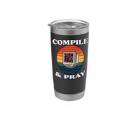 Software Developer Compile & Pray Retro Coder Vaso térmico de acero inoxidable de doble pared