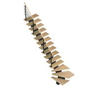 Sogem Escalera principal Gomera con barandilla (Haya, Ancho: 85 cm, 1/4 espiral izquierda, Negro, Altura de planta: 285,2 cm)