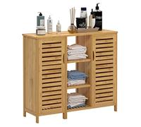 soges Armario auxiliar de baño con puerta de láminas y estantes de 3 niveles, para cocina, salón, baño