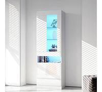 soges Armario vitrina iluminación LED 16 colores, mueble de almacenamiento blanco brillante con puertas de cristal para sala de estar, 50 x 40 x 180 cm