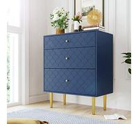 soges Cómoda de 3 Cajones Moderna Unidad de Almacenamiento Mueble con Cajones Consola Mesa Auxiliar para Dormitorio Salón Pasillo o Entrada, Azul Marino 75 x 40 x 89 cm