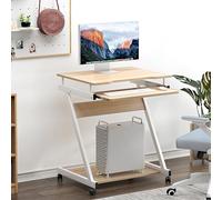 soges Escritorio para Ordenador con Ruedas, Escritorio Móvil, Mesa de Ordenador con Bandeja para Teclado Deslizante para Casa y Oficina, Color Arce Blanco