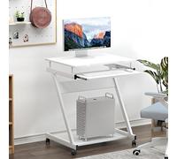 soges Escritorio para Ordenador con Ruedas, Escritorio Móvil, Mesa de Ordenador con Bandeja para Teclado Deslizante para Casa y Oficina, Color Blanco